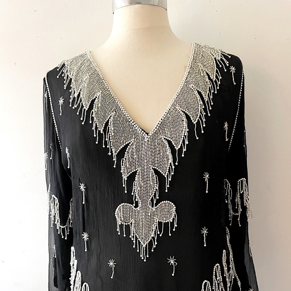 Vintage Sheer silk tunic dress beaded with pearls